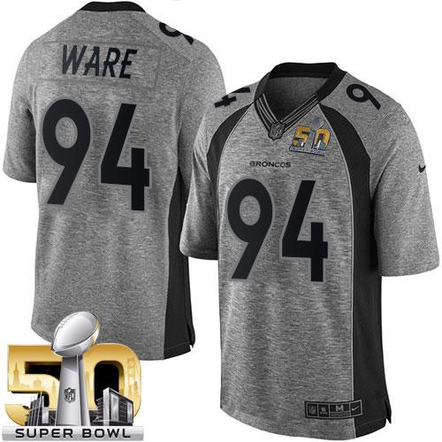 Nike Broncos #94 DeMarcus Ware Gray Super Bowl 50 Men's Stitched NFL Limited Gridiron Gray Jersey - Click Image to Close
